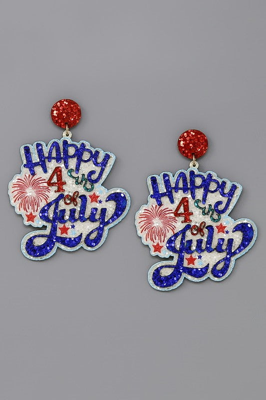 Happy 4th of July Glitter Earrings