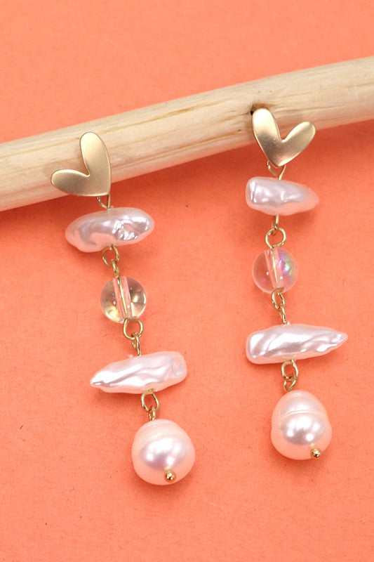 Heart Pearl Linear Drop Earrings