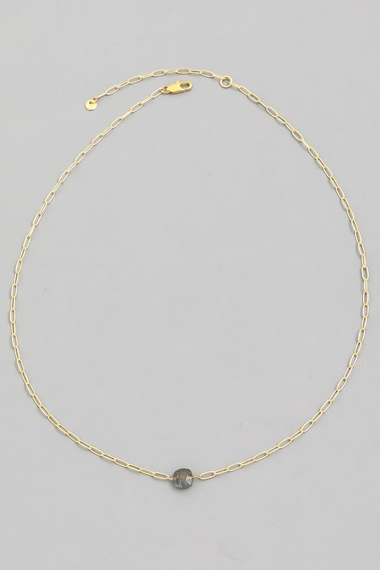 Mini Stone Charm Necklace in Graphite Gray