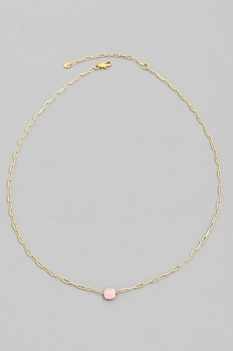 Mini Stone Charm Necklace in Rose Pink