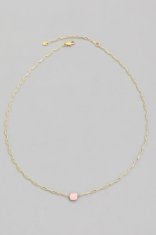 Mini Stone Charm Necklace in Rose Pink