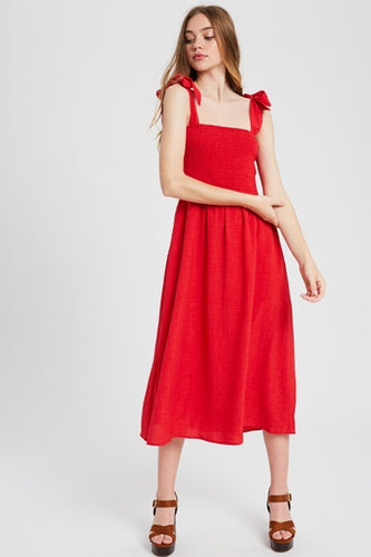 The Strap Smocking Red Dress