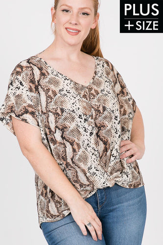 Snake Print Twisted Hem Top
