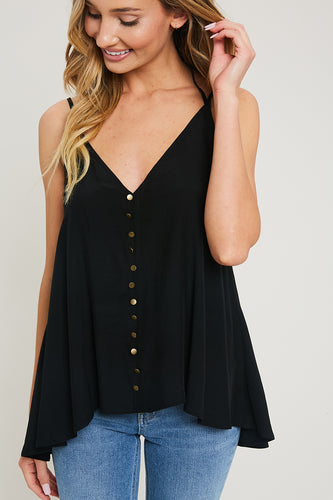 Gold Button V-Neck Top